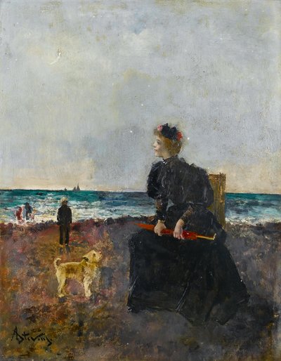 Mulher sentada na praia de Alfred Emile Stevens